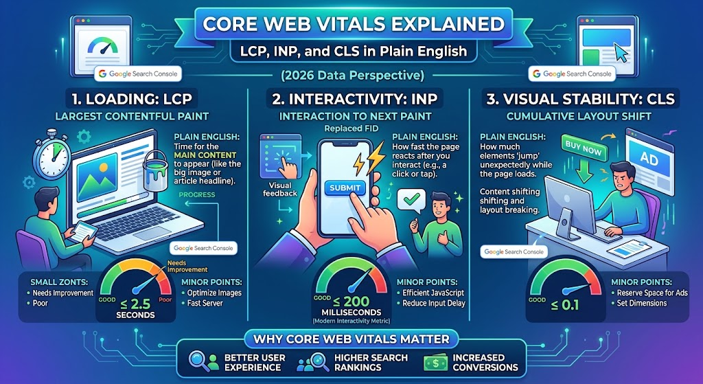 Core Web Vitals Explained: LCP, INP, and CLS in Plain English